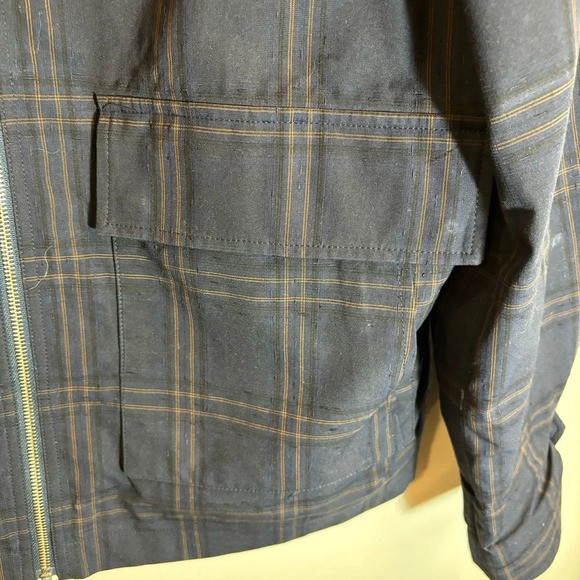 CLOSED Sz L Window  Pane Plaid Zip Up Patch Pockets Turned Collar Lined Shacket - Picture 2 of 15